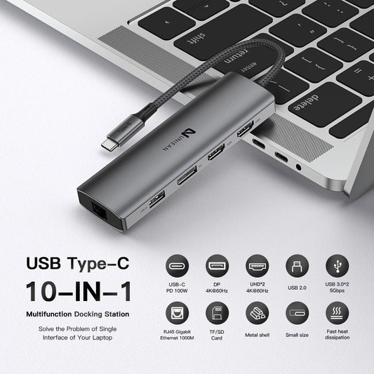 UNIEAN Wholesale Usb C Hub 3.0 10 in 1 Adapter Docking Station Type C Usb Hub 4 Ports 8 in 1 Usb C Hub for Macbook Pro
