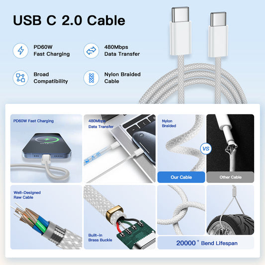 Colorful for Apple Samsung Galaxy Mobile Phone USB-C Charging Cable OEM ODM USB2.0 3A 60W Fast Charging Type-C to USB Cable