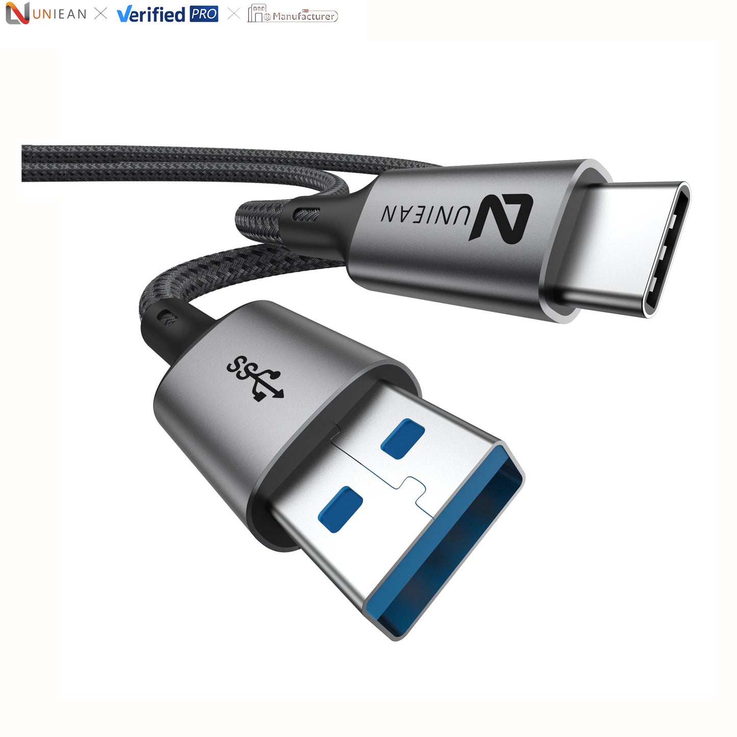 UNIEAN Factory Wholesale Usb a to C 5V3A Data Cables Type C Usb Fast Charging Cable 90 Degrees VR Data Cables for Phones