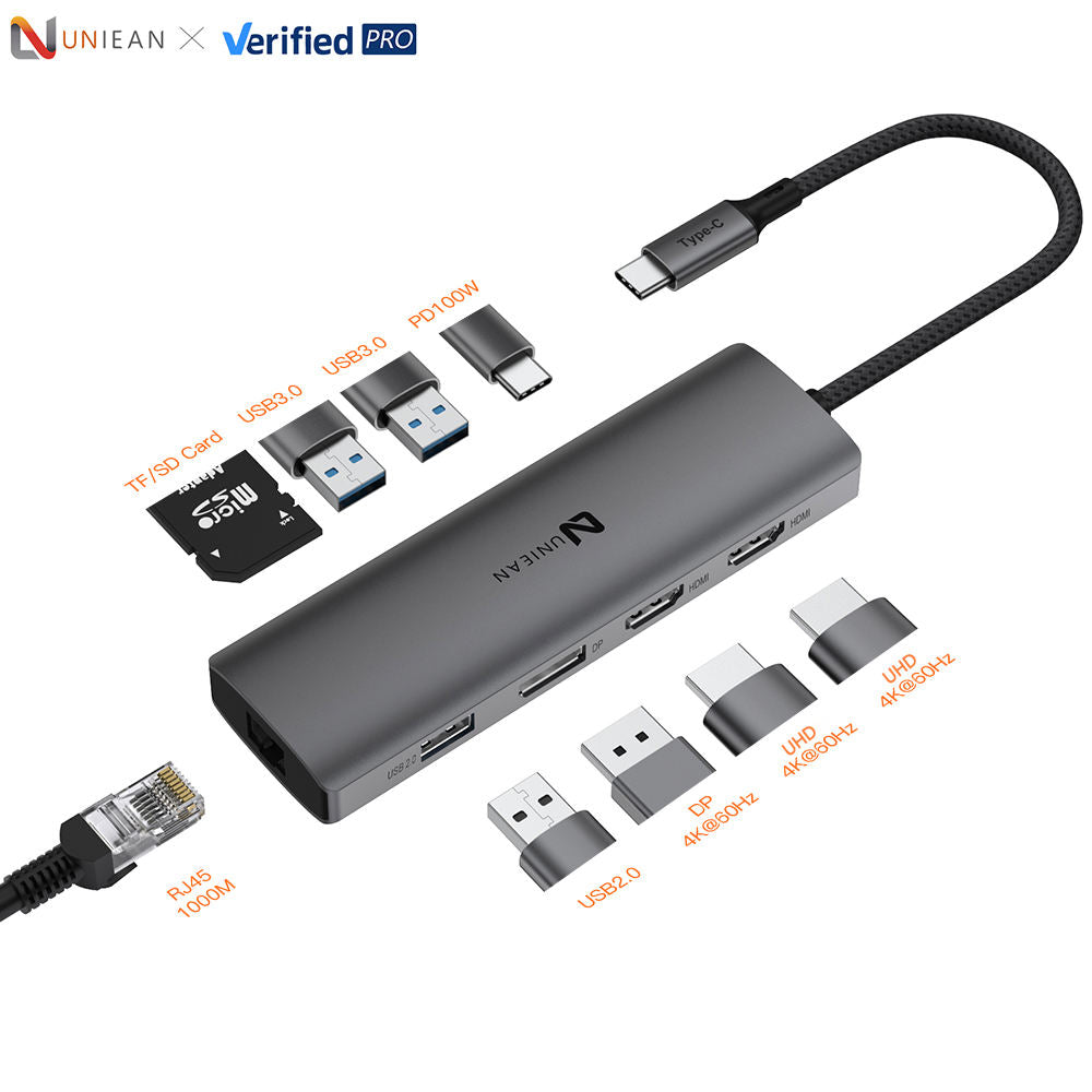 UNIEAN Wholesale Usb C Hub 3.0 10 in 1 Adapter Docking Station Type C Usb Hub 4 Ports 8 in 1 Usb C Hub for Macbook Pro