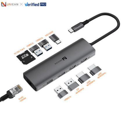 UNIEAN Wholesale Usb C Hub 3.0 10 in 1 Adapter Docking Station Type C Usb Hub 4 Ports 8 in 1 Usb C Hub for Macbook Pro
