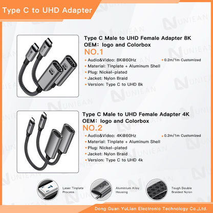 UNIEAN Wholesale HD 2M 3M Usb 3.2 c to UHD 60Hz Adapter Display Port Cable Type C to 8K 4K UHD Cable for Macbook Pro