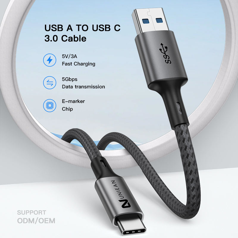UNIEAN Factory Wholesale Usb a to C 5V3A Data Cables Type C Usb Fast Charging Cable 90 Degrees VR Data Cables for Phones
