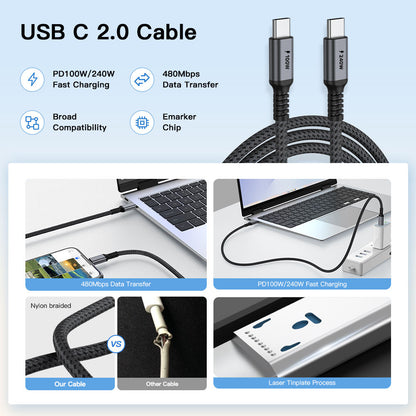 Braided USB Type-C USB2.0 Cable 1m/2m/3m PD Fast Charging Data Cable for Android Mobile Phone Laptop 100W 5A USB Cable Type-C
