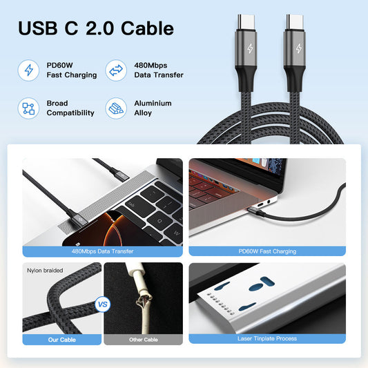 UNIEAN Factory Wholesale 2M 3M USB a to C Cable 5V2A Type C Usb Fast Charging Cable USB C 2.0 60W Data Cables for Iphones