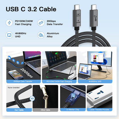 UNIEAN 240w Wholesale 2M 3M USB 3.2 Cable 5A Type C Usb Fast Charging Cable Data Cables for Iphones 15 Pro Max to Android