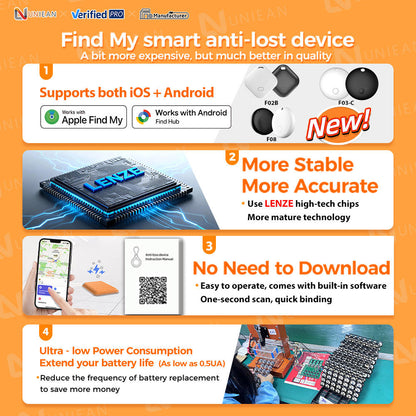 UNIEAN F08 GPS Tracker Finder Locator Find My Smart Air Tag Tracker Key ROHS Certified Wallet Anti Lost for Apple to Android