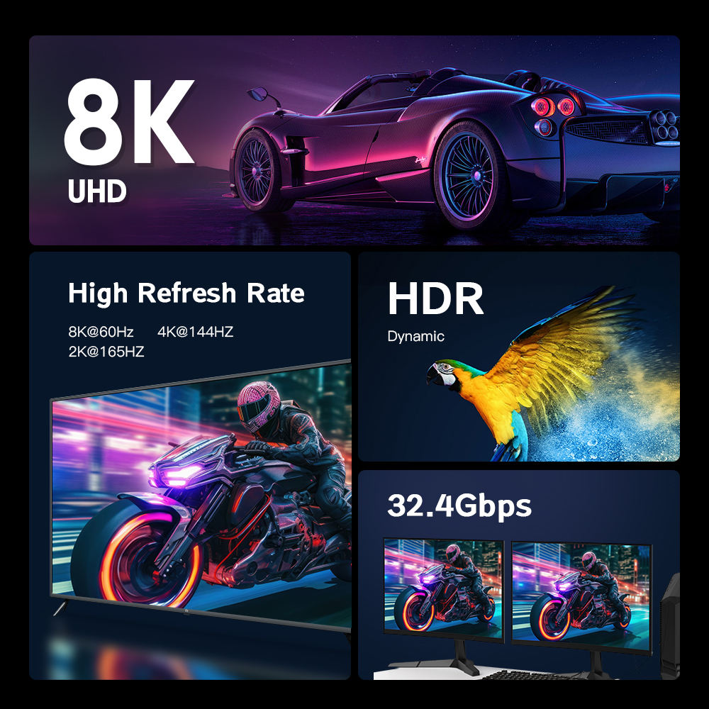 UNIEAN Wholesale HD 2M 3M 8k Div Cable 1.4 DP to DP 60Hz 2.0 Cable Display Port to 2.1 Video Cable for Mobile to Tv Ps5