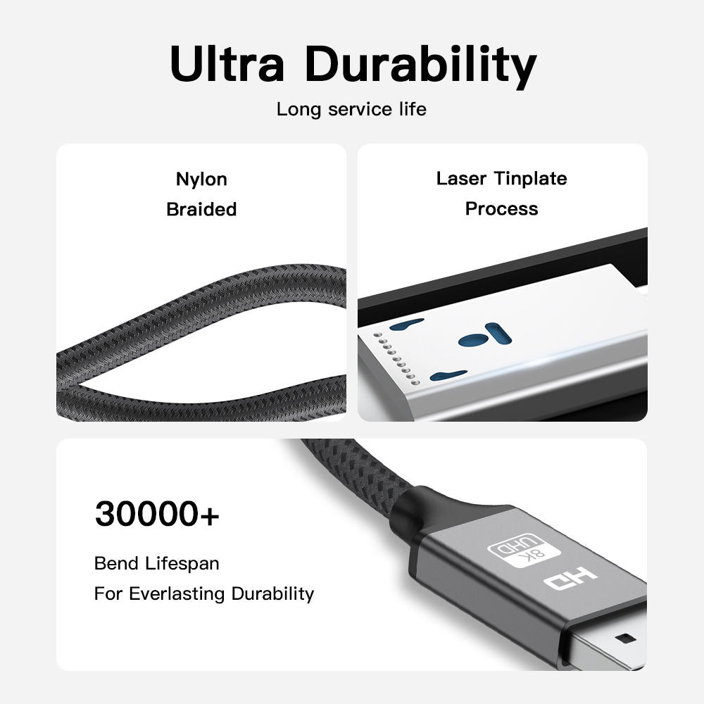 UNIEAN Wholesale HD 2M 3M 8k Div Cable 1.4 DP to DP 60Hz 2.0 Cable Display Port to 2.1 Video Cable for Mobile to Tv Ps5