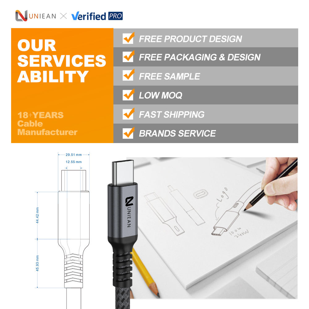 UNIEAN Wholesale USB2.0 C Data Cable 2M 3M PD240W 100W Fast Charging 480Mbps Data Transfer Cord for iPhone Android Devices