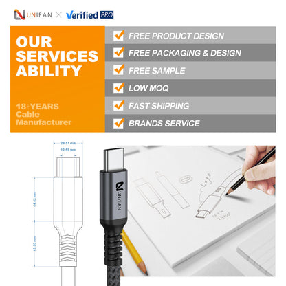 UNIEAN Wholesale USB2.0 C Data Cable 2M 3M PD240W 100W Fast Charging 480Mbps Data Transfer Cord for iPhone Android Devices